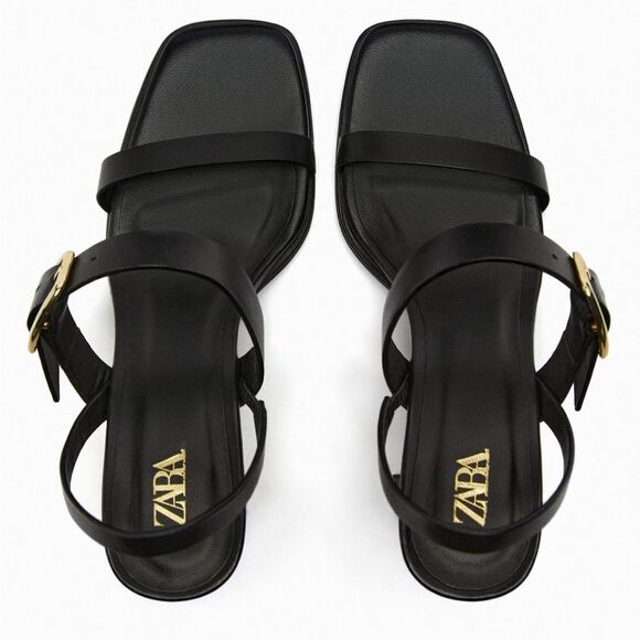 ZARA HEELED LEATHER SANDALS WITH BUCKLE - Picture 2 of 10